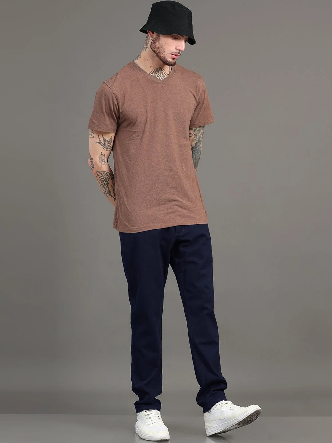 Silisoul Navy Blue Regular Fit Cotton Mid-Rise Trousers