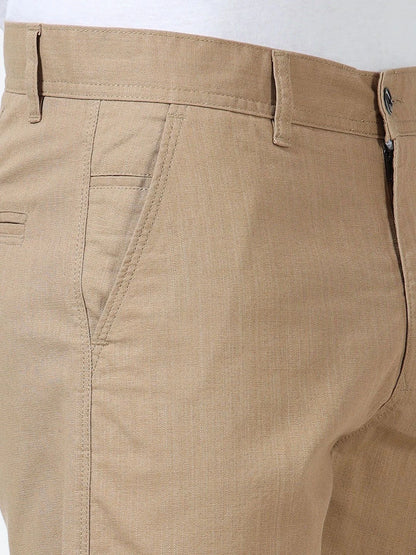 Silisoul Khaki Regular Fit Linen, Polyester Mid-Rise Shorts