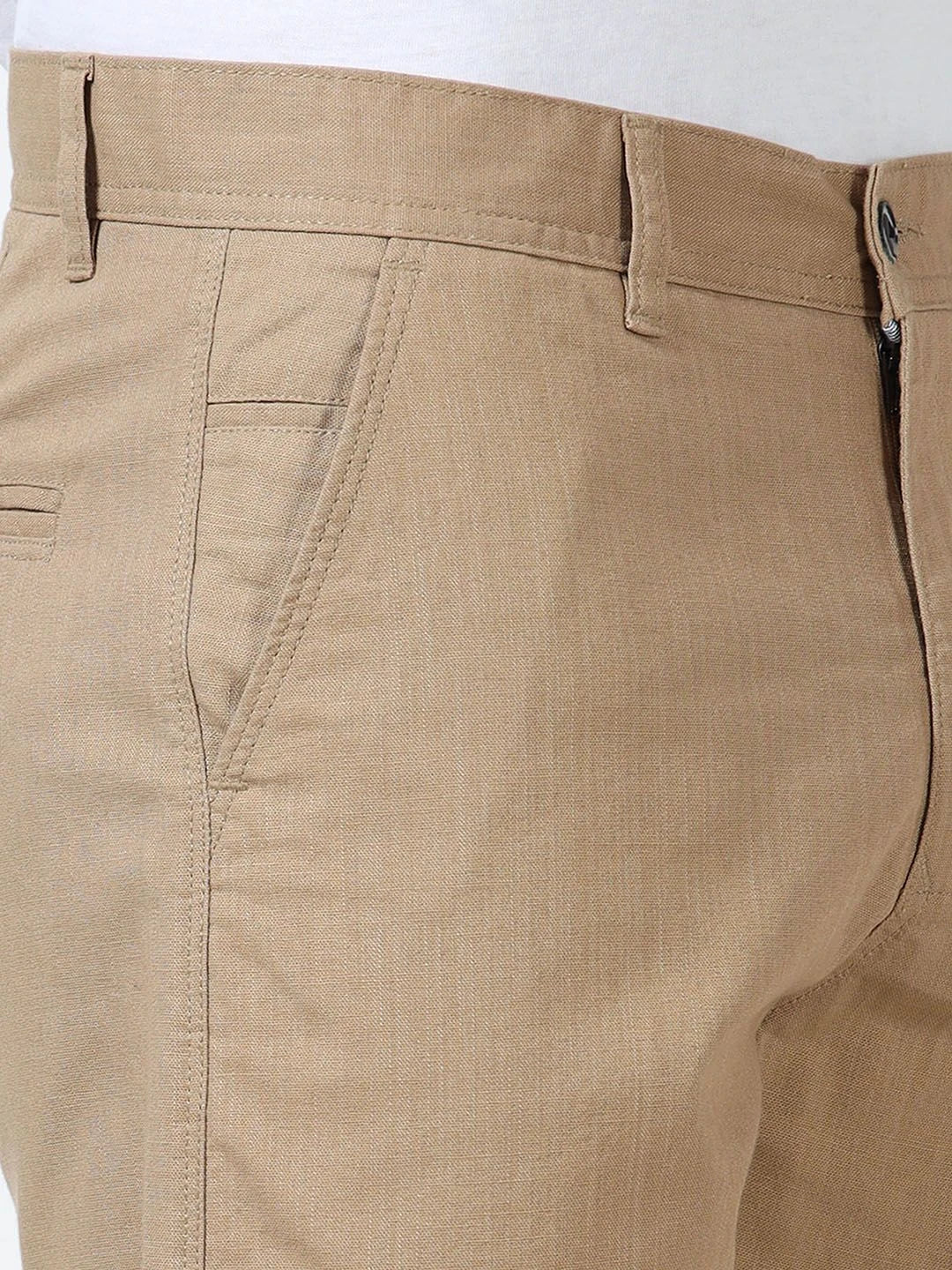 Silisoul Khaki Regular Fit Linen, Polyester Mid-Rise Shorts