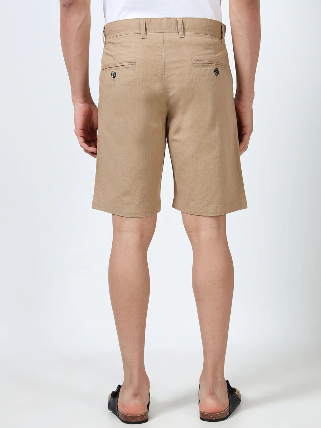 Silisoul Khaki Regular Fit Linen, Polyester Mid-Rise Shorts
