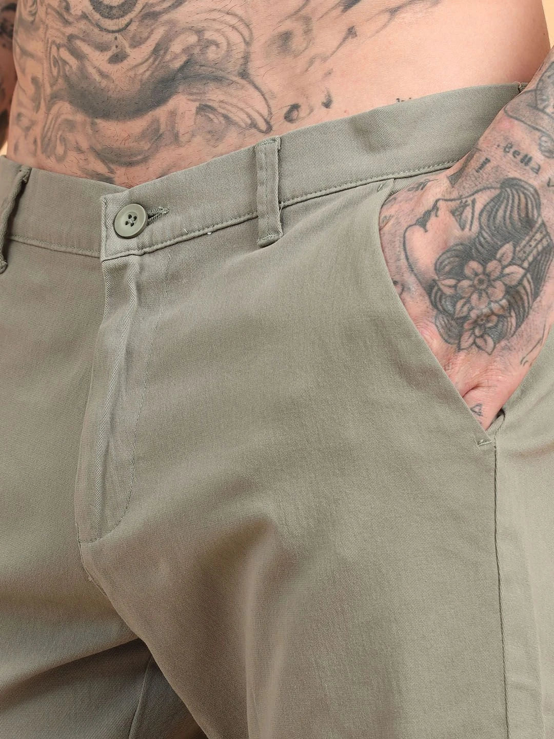 Silisoul Grey Regular Fit Cotton Mid-Rise Button Woven Trousers