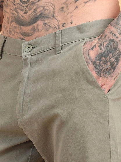 Silisoul Grey Regular Fit Cotton Mid-Rise Button Woven Trousers