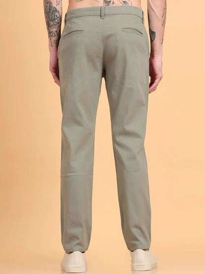 Silisoul Grey Regular Fit Cotton Mid-Rise Button Woven Trousers