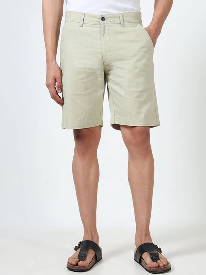 Silisoul Off White Regular Fit Linen Mid-Rise Button Shorts