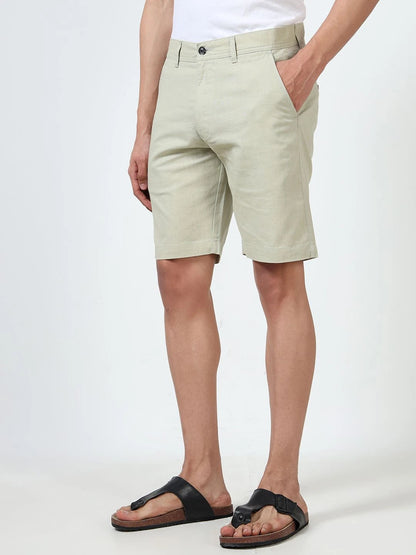 Silisoul Off White Regular Fit Linen Mid-Rise Button Shorts