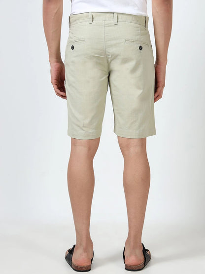 Silisoul Off White Regular Fit Linen Mid-Rise Button Shorts
