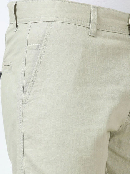 Silisoul Off White Regular Fit Linen Mid-Rise Button Shorts