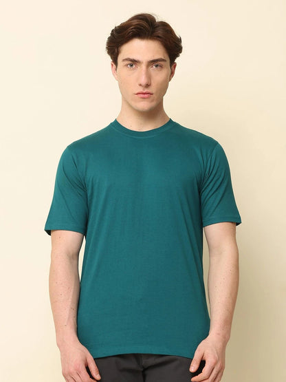 Silisoul Green Regular Fit Cotton Short Sleeves Round Neck T-Shirt