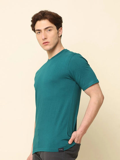 Silisoul Green Regular Fit Cotton Short Sleeves Round Neck T-Shirt