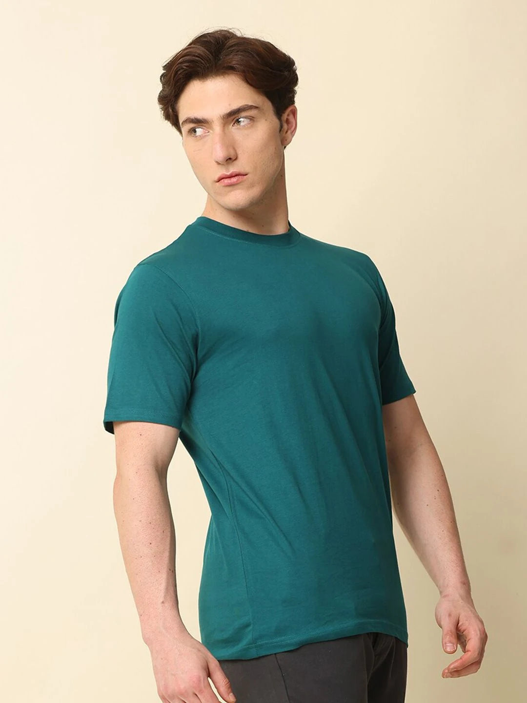 Silisoul Green Regular Fit Pure Cotton Short Sleeves Round Neck T-Shirt