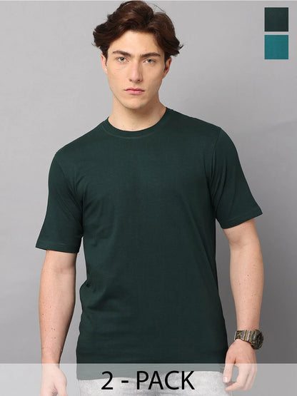 Silisoul Green Regular Fit Pure Cotton Short Sleeves T-Shirt