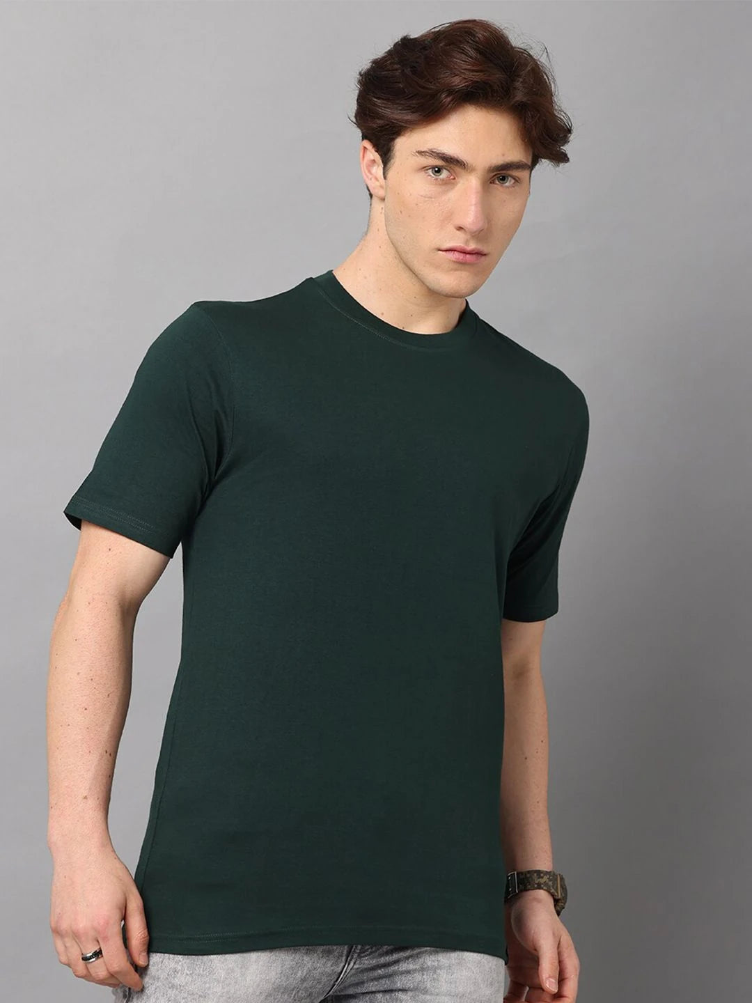 Silisoul Green Regular Fit Pure Cotton Short Sleeves T-Shirt