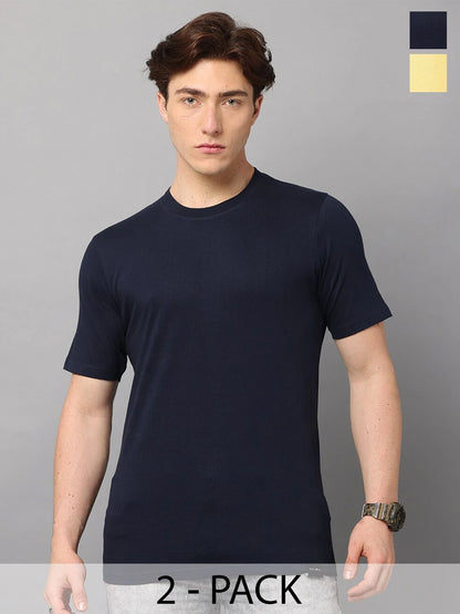 Silisoul Yellow Regular Fit Cotton Short Sleeves Round Neck T-Shirt