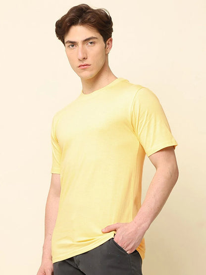 Silisoul Yellow Regular Fit Cotton Short Sleeves Round Neck T-Shirt