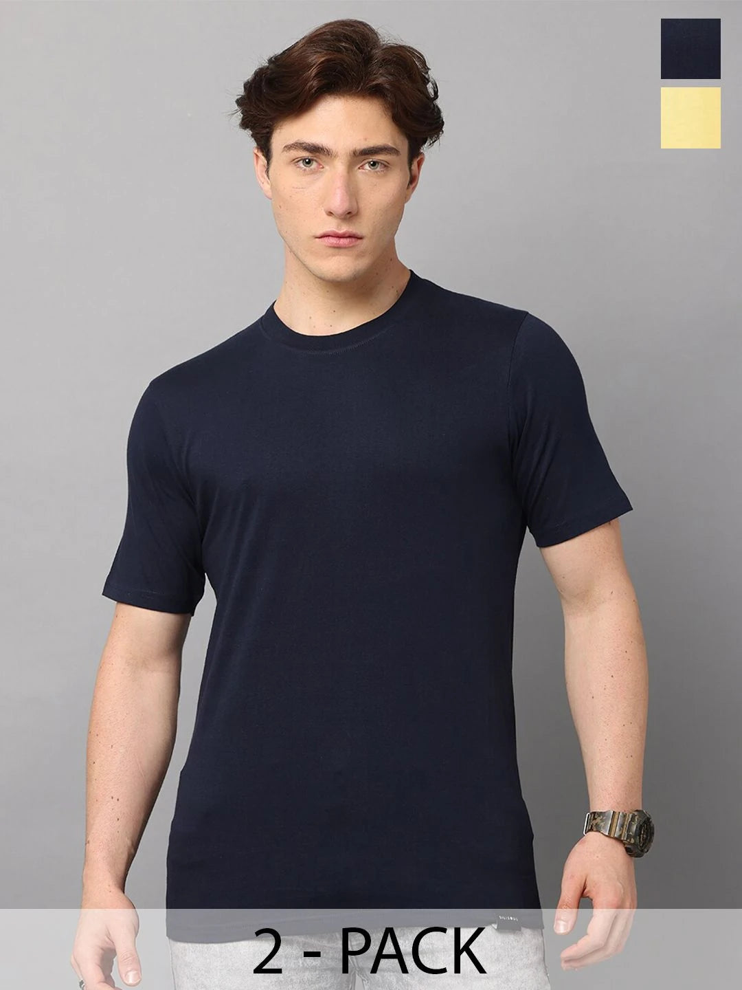 Silisoul Yellow Regular Fit Cotton Short Sleeves Round Neck T-Shirt