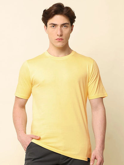 Silisoul Yellow Regular Fit Cotton Short Sleeves Round Neck T-Shirt
