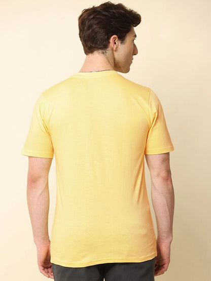 Silisoul Yellow Regular Fit Cotton Short Sleeves Round Neck T-Shirt