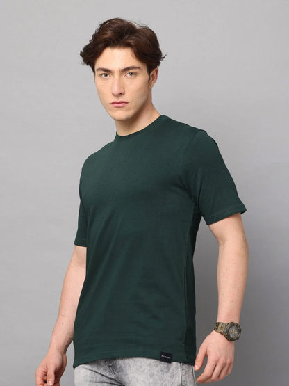 Silisoul Navy Blue Regular Fit Pure Cotton Short Sleeves T-Shirt