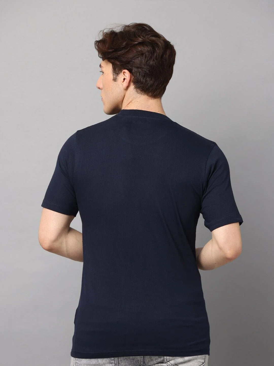 Silisoul Navy Blue Regular Fit Pure Cotton Short Sleeves T-Shirt