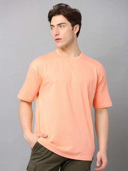 Silisoul Peach Oversized Fit Cotton Short Sleeves Knitted T-Shirt