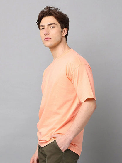 Silisoul Peach Oversized Fit Cotton Short Sleeves Knitted T-Shirt