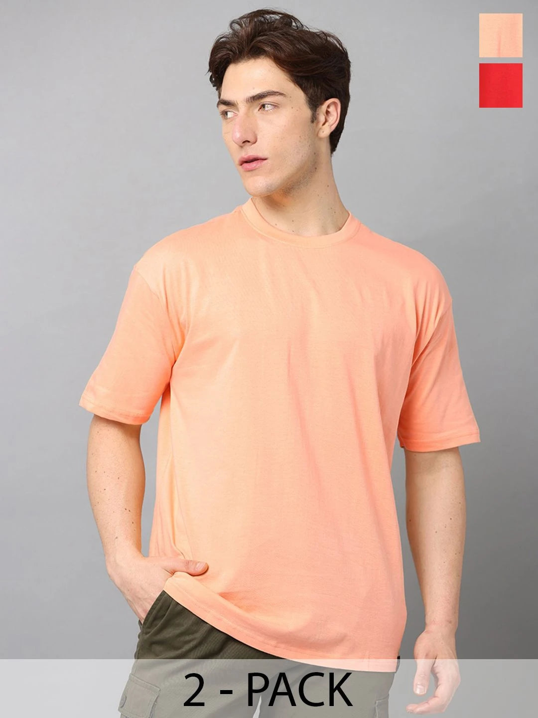 Silisoul Peach Oversized Fit Cotton Short Sleeves Round Neck T-Shirt