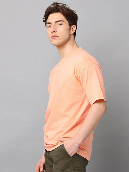 Silisoul Peach Oversized Fit Cotton Short Sleeves Round Neck T-Shirt