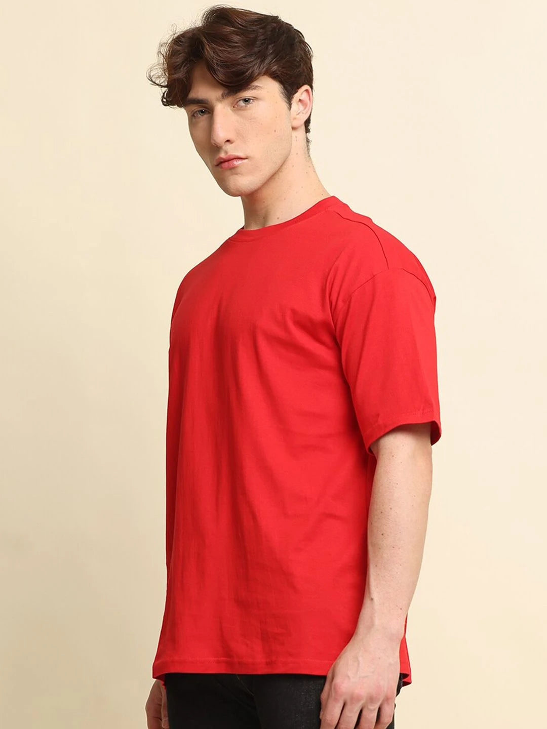 Silisoul Peach Oversized Fit Cotton Short Sleeves Round Neck T-Shirt
