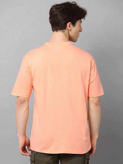 Silisoul Peach Oversized Fit Cotton Short Sleeves Round Neck T-Shirt