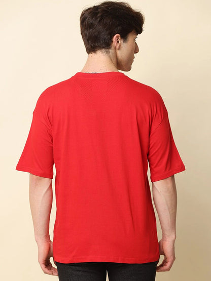 Silisoul Peach Oversized Fit Cotton Short Sleeves Round Neck T-Shirt