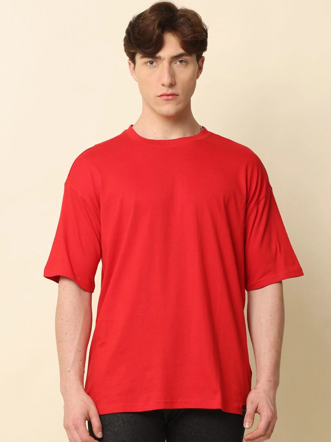 Silisoul Peach Oversized Fit Cotton Short Sleeves Round Neck T-Shirt