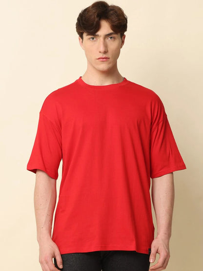 Silisoul Peach Oversized Fit Cotton Short Sleeves Round Neck T-Shirt