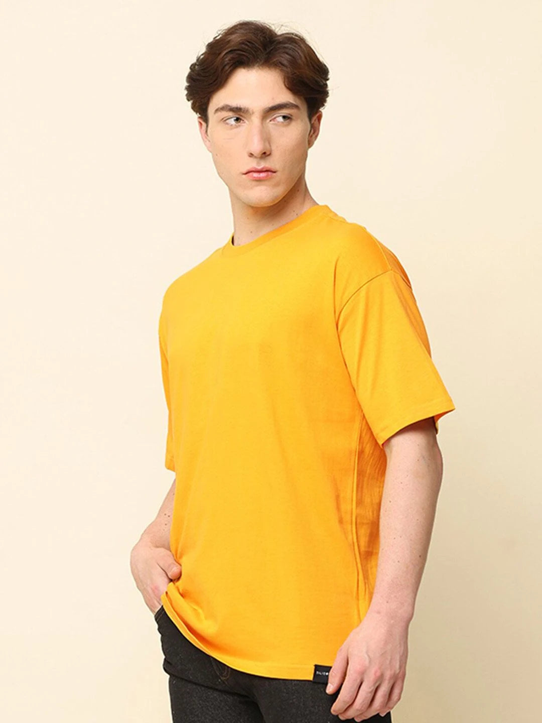 Silisoul Mustard Oversized Fit Pure Cotton Short Sleeves T-Shirt