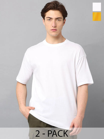 Silisoul Mustard Oversized Fit Cotton Short Sleeves Round Neck T-Shirt