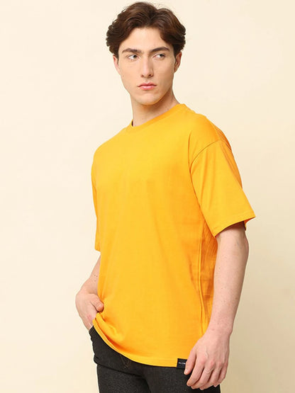 Silisoul Mustard Oversized Fit Cotton Short Sleeves Round Neck T-Shirt
