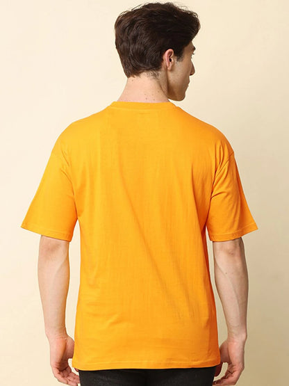 Silisoul Mustard Oversized Fit Cotton Short Sleeves Round Neck T-Shirt