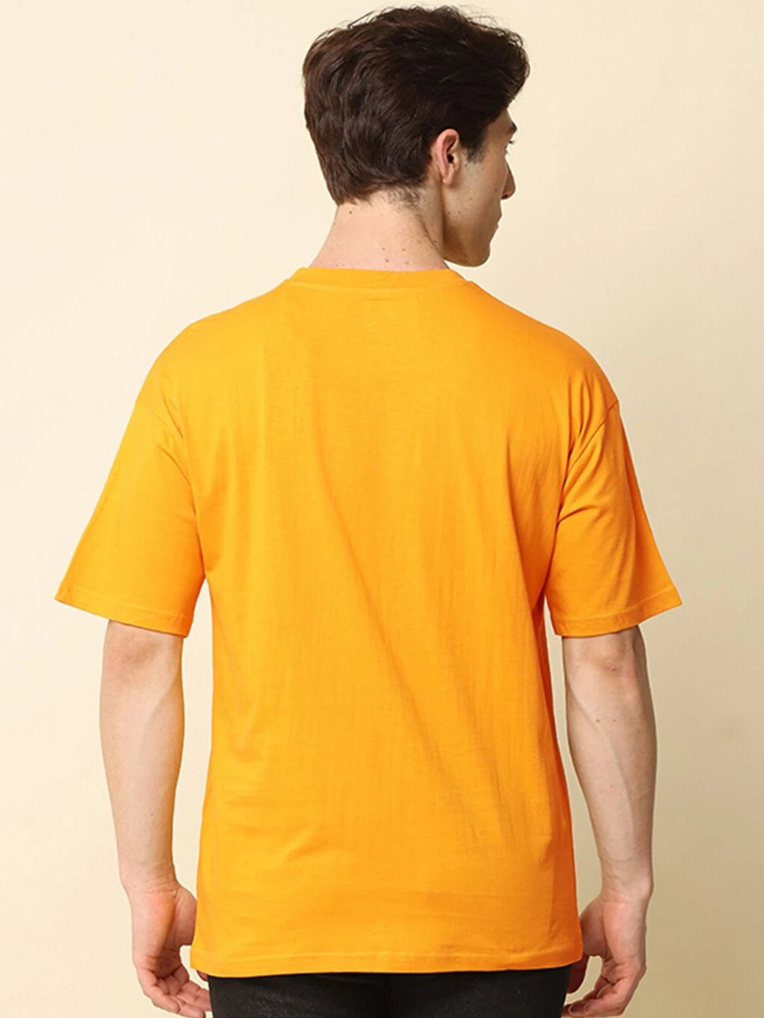 Silisoul Mustard Oversized Fit Cotton Short Sleeves Round Neck T-Shirt