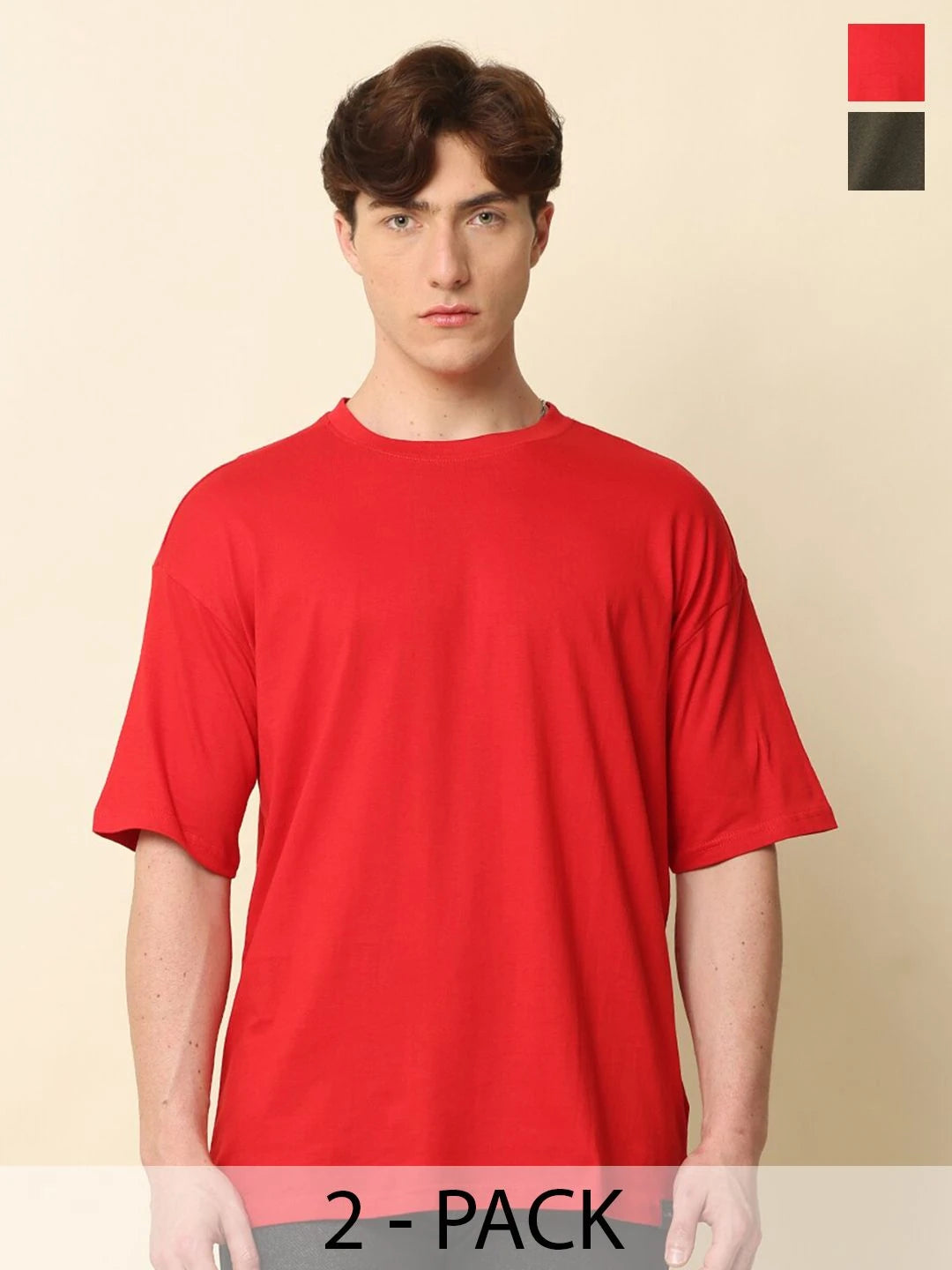 Silisoul Olive Oversized Fit Cotton Short Sleeves Round Neck T-Shirt