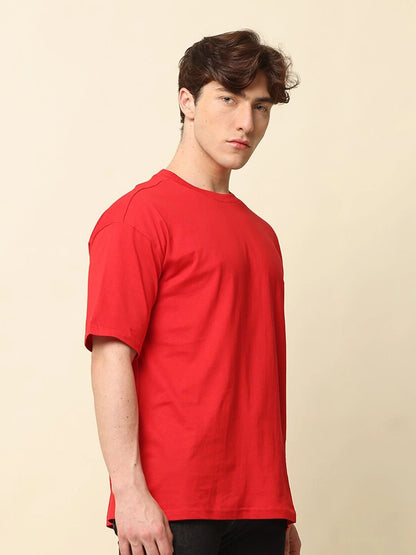 Silisoul Olive Oversized Fit Cotton Short Sleeves Round Neck T-Shirt