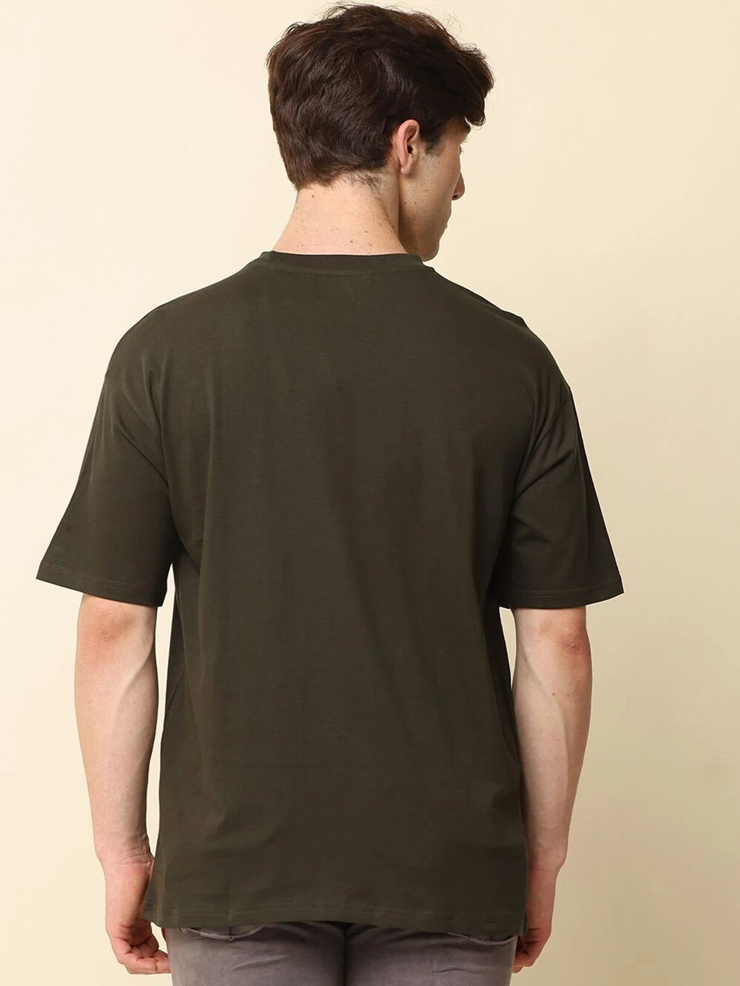 Silisoul Olive Oversized Fit Cotton Short Sleeves Round Neck T-Shirt