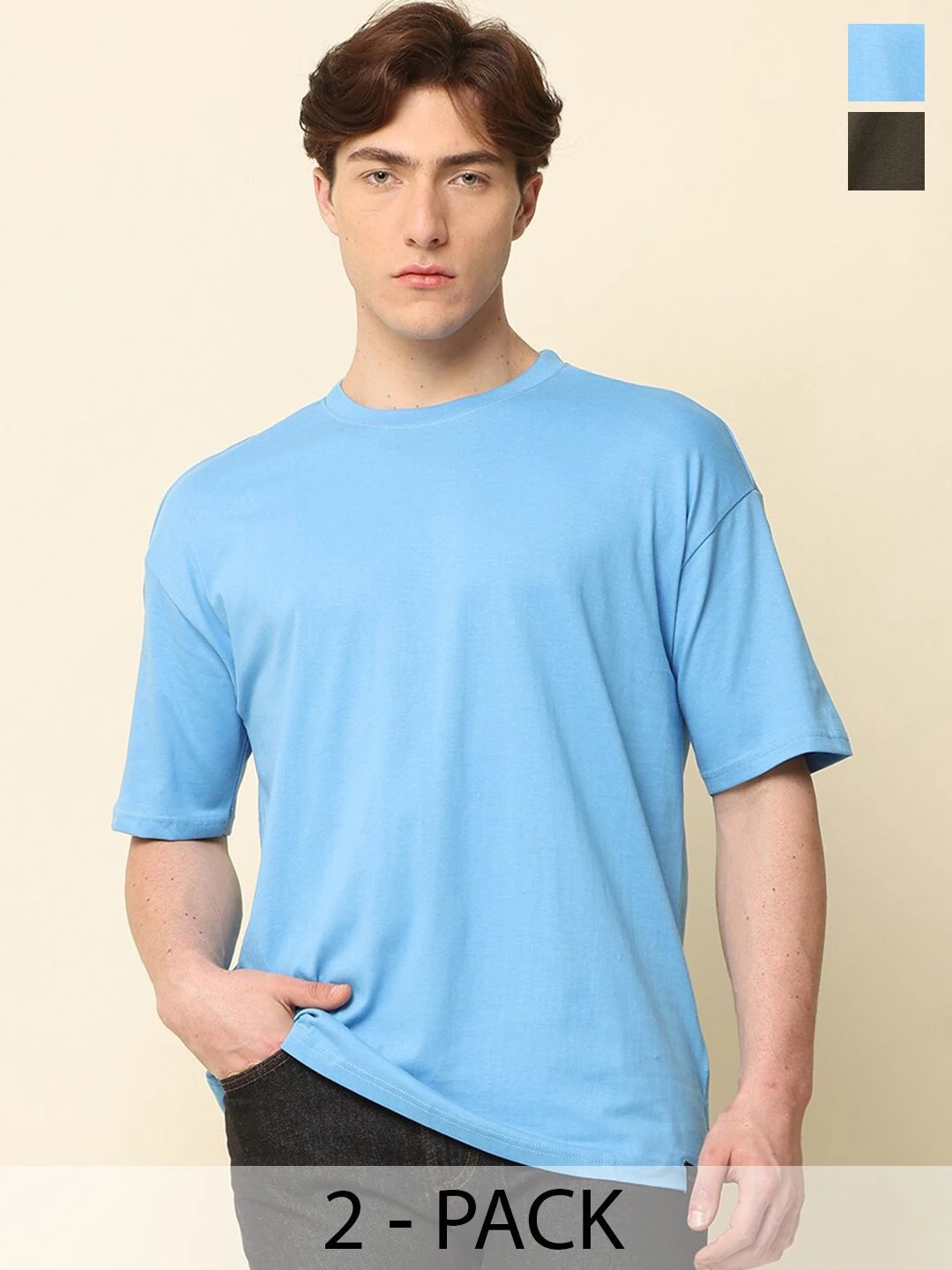 Silisoul Blue Oversized Fit Pure Cotton Short Sleeves T-Shirt
