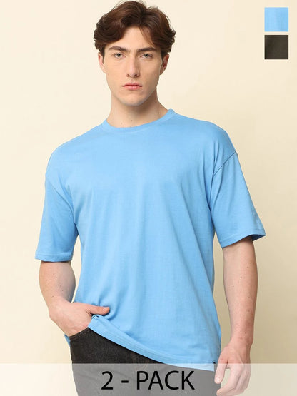Silisoul Blue Oversized Fit Pure Cotton Short Sleeves T-Shirt