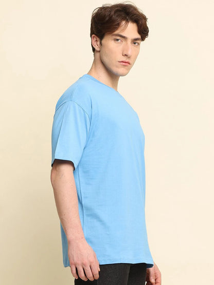 Silisoul Blue Oversized Fit Pure Cotton Short Sleeves T-Shirt