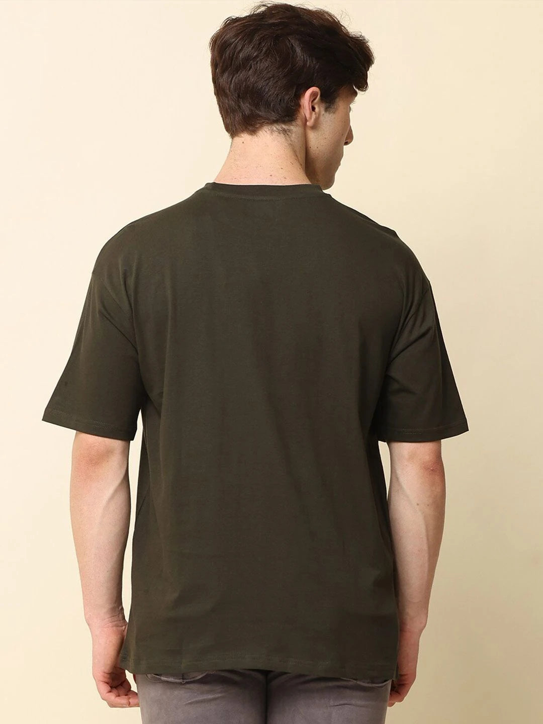 Silisoul Olive Oversized Fit Cotton Short Sleeves Bio Finish T-Shirt