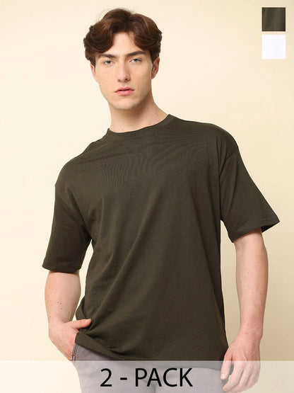 Silisoul Olive Oversized Fit Cotton Short Sleeves Bio Finish T-Shirt