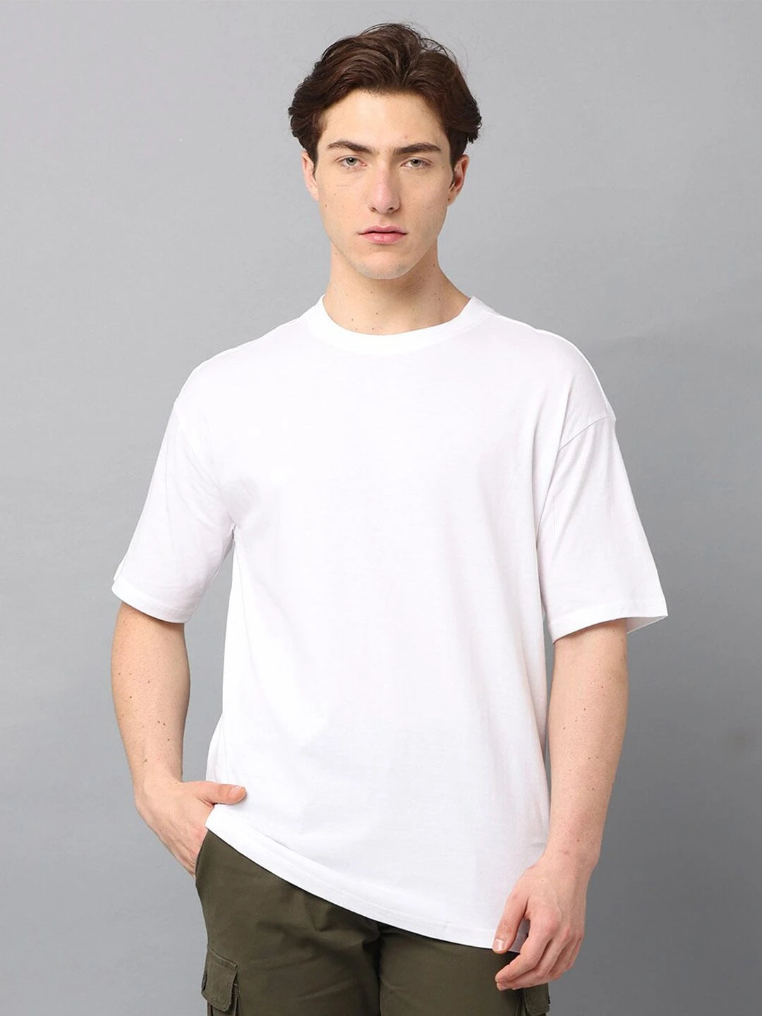 Silisoul Olive Oversized Fit Cotton Short Sleeves Bio Finish T-Shirt
