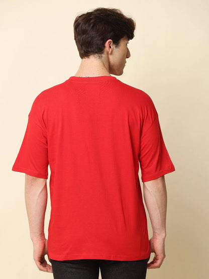 Silisoul Red Oversized Fit Pure Cotton Short Sleeves T-Shirt