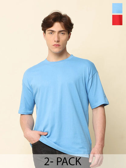 Silisoul Red Oversized Fit Pure Cotton Short Sleeves T-Shirt