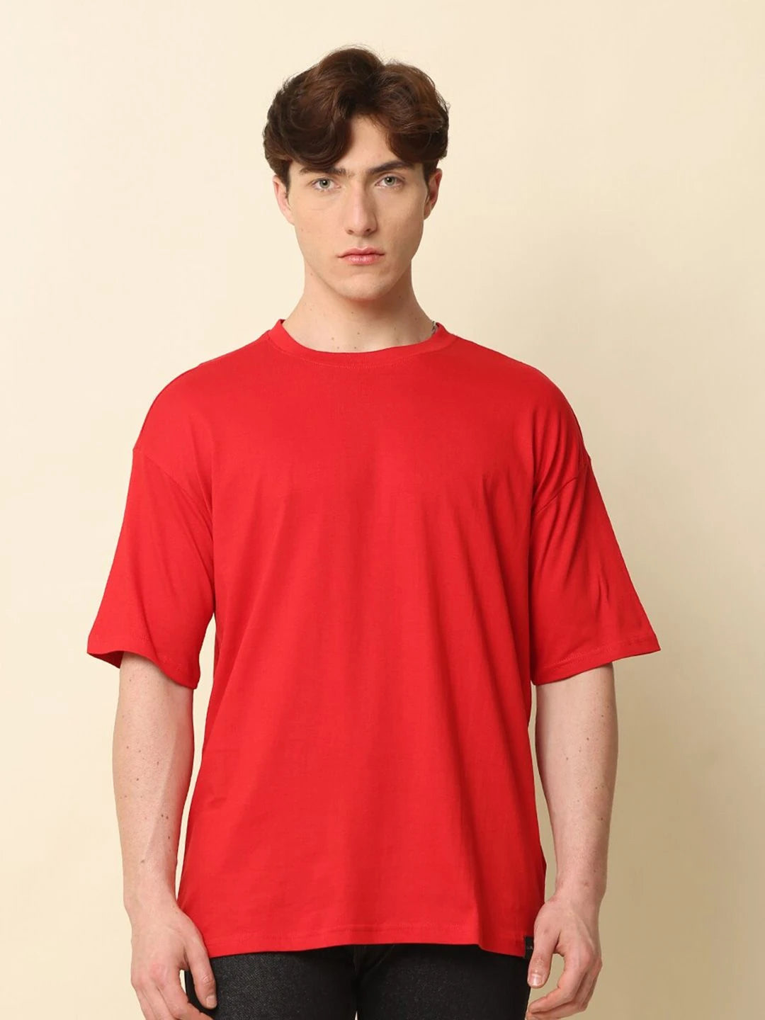 Silisoul Red Oversized Fit Pure Cotton Short Sleeves T-Shirt