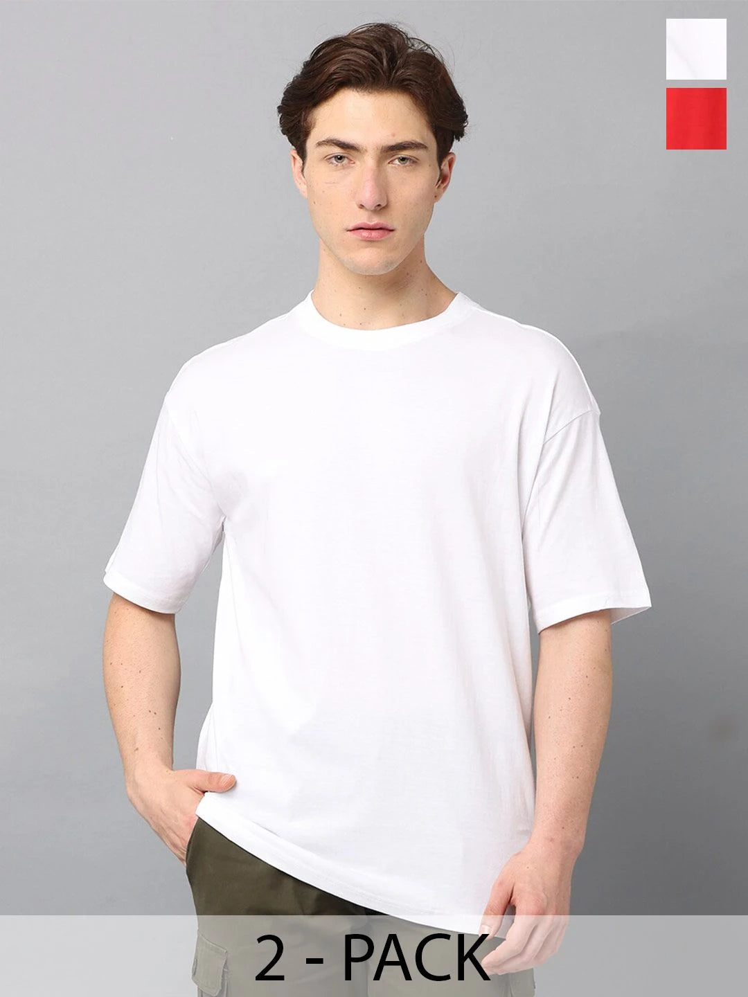Silisoul Red Oversized Fit Cotton Short Sleeves Round Neck T-Shirt